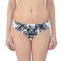 Stylized Botanical Motif Black And White Print Hipster Bikini Bottoms