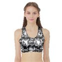 Stylized Botanical Motif Black And White Print Sports Bra with Border View1