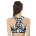 Stylized Botanical Motif Black And White Print Sports Bra with Border View2