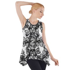 Stylized Botanical Motif Black And White Print Side Drop Tank Tunic by dflcprintsclothing