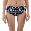 Stylized Botanical Motif Black And White Print Reversible Mid-Waist Bikini Bottoms View1