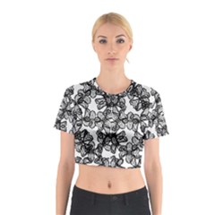 Stylized Botanical Motif Black And White Print Cotton Crop Top by dflcprintsclothing