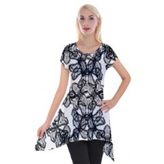 Stylized Botanical Motif Black And White Print Short Sleeve Side Drop Tunic by dflcprintsclothing