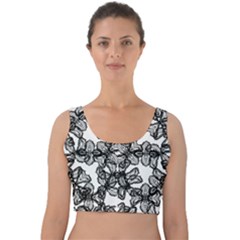 Stylized Botanical Motif Black And White Print Velvet Crop Top by dflcprintsclothing