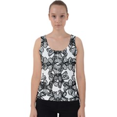 Stylized Botanical Motif Black And White Print Velvet Tank Top by dflcprintsclothing