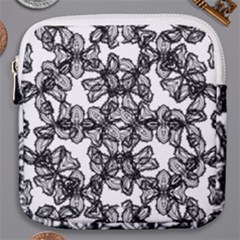 Stylized Botanical Motif Black And White Print Mini Square Pouch by dflcprintsclothing