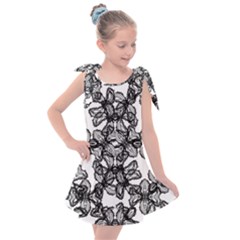 Stylized Botanical Motif Black And White Print Kids  Tie Up Tunic Dress by dflcprintsclothing