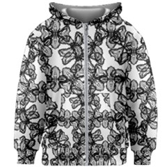 Stylized Botanical Motif Black And White Print Kids  Zipper Hoodie Without Drawstring by dflcprintsclothing