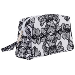 Stylized Botanical Motif Black And White Print Wristlet Pouch Bag (large) by dflcprintsclothing