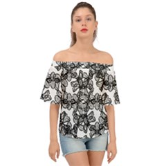 Stylized Botanical Motif Black And White Print Off Shoulder Short Sleeve Top by dflcprintsclothing