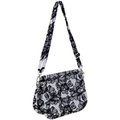 Stylized Botanical Motif Black And White Print Saddle Handbag by dflcprintsclothing