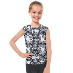 Stylized Botanical Motif Black And White Print Kids  Mesh Tank Top by dflcprintsclothing