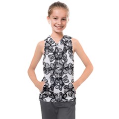 Stylized Botanical Motif Black And White Print Kids  Sleeveless Hoodie