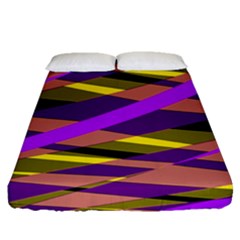 Abstract Geometric Blocks, Yellow, Orange, Purple Triangles, Modern Design Fitted Sheet (queen Size) by Casemiro