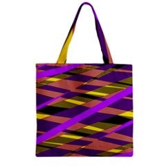 Abstract Geometric Blocks, Yellow, Orange, Purple Triangles, Modern Design Zipper Grocery Tote Bag by Casemiro