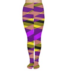 Abstract Geometric Blocks, Yellow, Orange, Purple Triangles, Modern Design Tights by Casemiro