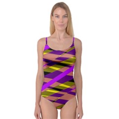 Abstract Geometric Blocks, Yellow, Orange, Purple Triangles, Modern Design Camisole Leotard  by Casemiro