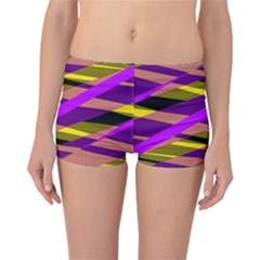 Abstract Geometric Blocks, Yellow, Orange, Purple Triangles, Modern Design Reversible Boyleg Bikini Bottoms by Casemiro