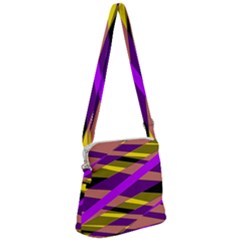 Abstract Geometric Blocks, Yellow, Orange, Purple Triangles, Modern Design Zipper Messenger Bag by Casemiro