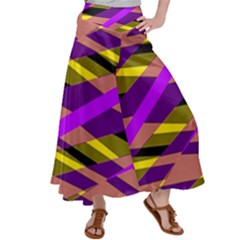 Abstract Geometric Blocks, Yellow, Orange, Purple Triangles, Modern Design Satin Palazzo Pants by Casemiro