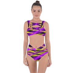 Abstract Geometric Blocks, Yellow, Orange, Purple Triangles, Modern Design Bandaged Up Bikini Set  by Casemiro