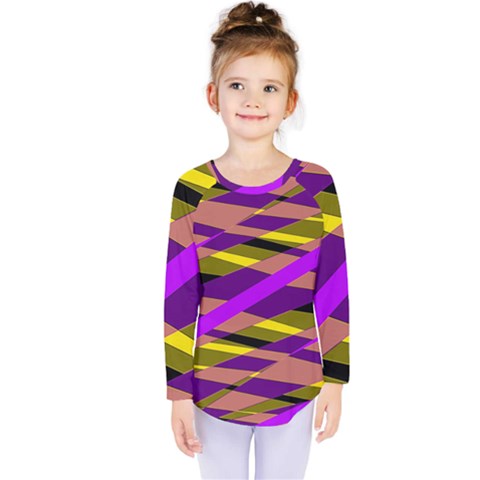 Abstract Geometric Blocks, Yellow, Orange, Purple Triangles, Modern Design Kids  Long Sleeve Tee by Casemiro