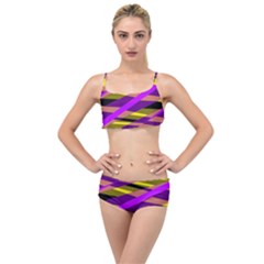 Abstract Geometric Blocks, Yellow, Orange, Purple Triangles, Modern Design Layered Top Bikini Set by Casemiro