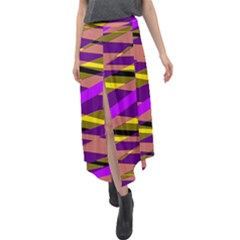 Abstract Geometric Blocks, Yellow, Orange, Purple Triangles, Modern Design Velour Split Maxi Skirt by Casemiro