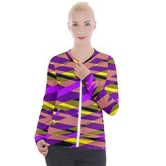 Abstract Geometric Blocks, Yellow, Orange, Purple Triangles, Modern Design Casual Zip Up Jacket by Casemiro