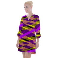 Abstract Geometric Blocks, Yellow, Orange, Purple Triangles, Modern Design Open Neck Shift Dress