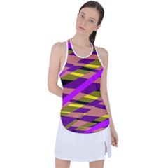 Abstract Geometric Blocks, Yellow, Orange, Purple Triangles, Modern Design Racer Back Mesh Tank Top by Casemiro