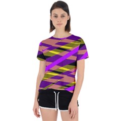 Abstract Geometric Blocks, Yellow, Orange, Purple Triangles, Modern Design Open Back Sport Tee