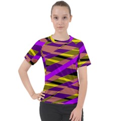 Abstract Geometric Blocks, Yellow, Orange, Purple Triangles, Modern Design Women s Sport Raglan Tee