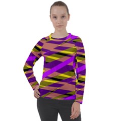 Abstract Geometric Blocks, Yellow, Orange, Purple Triangles, Modern Design Women s Long Sleeve Raglan Tee