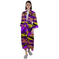 Abstract Geometric Blocks, Yellow, Orange, Purple Triangles, Modern Design Maxi Satin Kimono