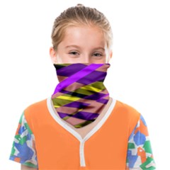 Abstract Geometric Blocks, Yellow, Orange, Purple Triangles, Modern Design Face Covering Bandana (kids)