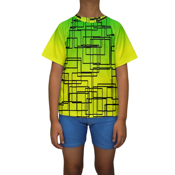 Geometrical lines pattern, asymmetric blocks theme, line art Kids  Short Sleeve Swimwear