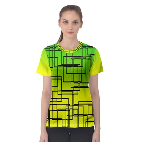 Geometrical Lines Pattern, Asymmetric Blocks Theme, Line Art Women s Sport Mesh Tee by Casemiro