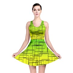 Geometrical Lines Pattern, Asymmetric Blocks Theme, Line Art Reversible Skater Dress by Casemiro