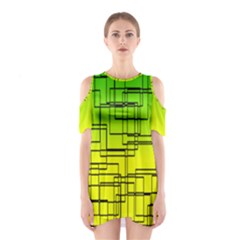 Geometrical Lines Pattern, Asymmetric Blocks Theme, Line Art Shoulder Cutout One Piece Dress