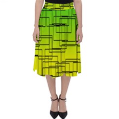 Geometrical Lines Pattern, Asymmetric Blocks Theme, Line Art Classic Midi Skirt by Casemiro