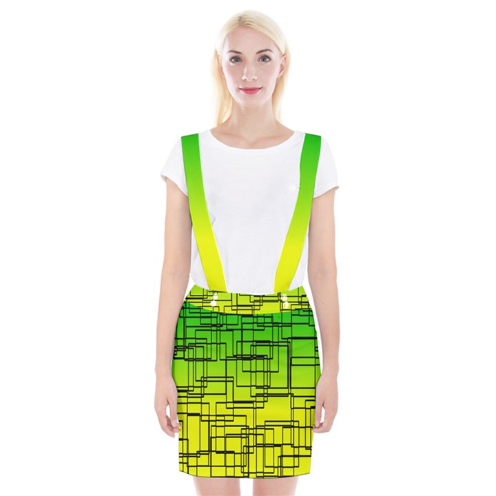 Geometrical lines pattern, asymmetric blocks theme, line art Braces Suspender Skirt