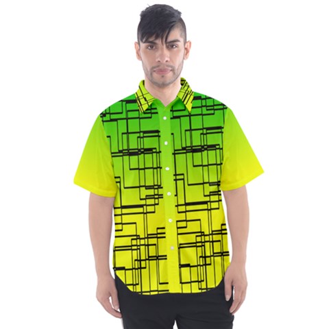 Geometrical Lines Pattern, Asymmetric Blocks Theme, Line Art Men s Short Sleeve Shirt by Casemiro