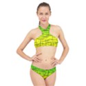 Geometrical lines pattern, asymmetric blocks theme, line art High Neck Bikini Set View1