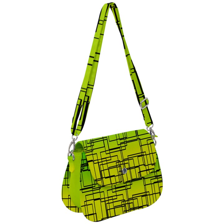 Geometrical lines pattern, asymmetric blocks theme, line art Saddle Handbag