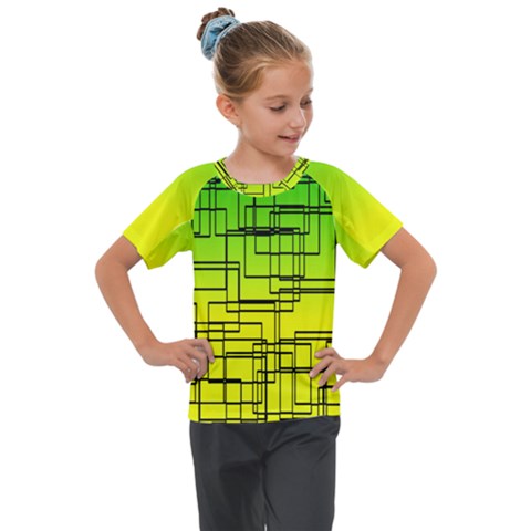 Geometrical Lines Pattern, Asymmetric Blocks Theme, Line Art Kids  Mesh Piece Tee by Casemiro