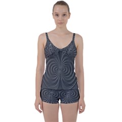 Abstract Metallic Spirals, Silver Color, Dark Grey, Graphite Colour Tie Front Two Piece Tankini by Casemiro