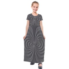 Abstract Metallic Spirals, Silver Color, Dark Grey, Graphite Colour Kids  Short Sleeve Maxi Dress by Casemiro