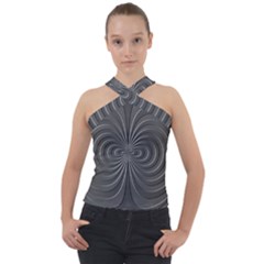 Abstract Metallic Spirals, Silver Color, Dark Grey, Graphite Colour Cross Neck Velour Top by Casemiro