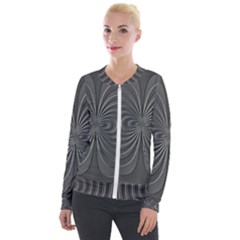 Abstract Metallic Spirals, Silver Color, Dark Grey, Graphite Colour Velour Zip Up Jacket by Casemiro